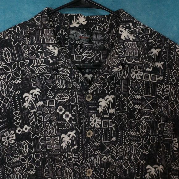 OP Sport Hawaiian Shirt, Gray/White, Men's, Size XL - Picture 3 of 4